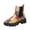 Red, variant on Lug Sole Winter Shoes, Geometric Checkered Patchwork Chelsea Boots Casual Outdoor Strolling, Elastic Side Panel Lug Sole Footwear Holiday Travel Wearing, Chunky Platform Short Booties, Black 7