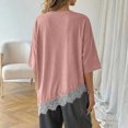 thumbnail image 6 of Asymmetrical Tunic Blouse for Women Summer Oversized Lace Trim T Shirts 2026 Casual Half Sleeve Hem Tops Loose Crewneck Pink M, 6 of 7