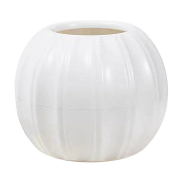 SIYTUAU Pumpkin Shape Plastic Flower Pot For Home Decoration Festive Planting Vase 5 Inches White Pumpkin Pot White