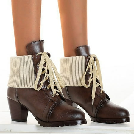 

Women Ankle Boots Autumn And Winter Fashion New Pattern Vintage Wool Tube Lace Up Comfortable Thick Heel Square Heel
