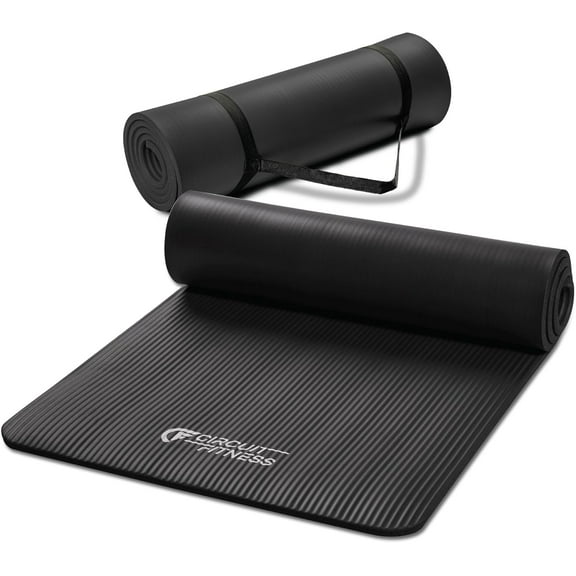 Circuit Fitness by Marcy Non-Slip Multi-Purpose Exercise Yoga Mats with Carrying Strap 1/2" Thick MAT-12-BLACK