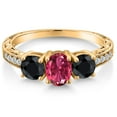 thumbnail image 3 of Gem Stone King 2.35 Ct Oval Pink Tourmaline Black Sapphire 18K Yellow Gold Plated Silver Ring (Size 9), 3 of 6