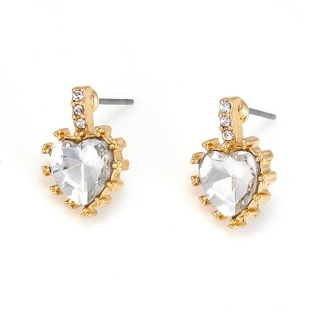 Valentines Day Pierced Heart - TAZZA WOMEN'S GOLD HEART CRYSTAL STUD EARRINGS VALENTINES DAY GIFT IDEA FOR HER