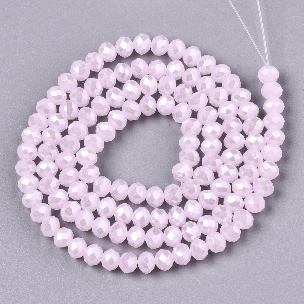 Electroplate Glass Beads Strands Imitation Jade Beads Pearl Luster Plated Faceted Rondelle Pink 8x5mm Hole: 0.5mm about 60~62pcs/strand 39~40cm DIY