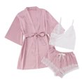thumbnail image 2 of uublik Bathrobe Women Pjs Sets 3Pcs Cami Shorts Sleepwear Summer Cute Loungewear Pink, 2 of 6