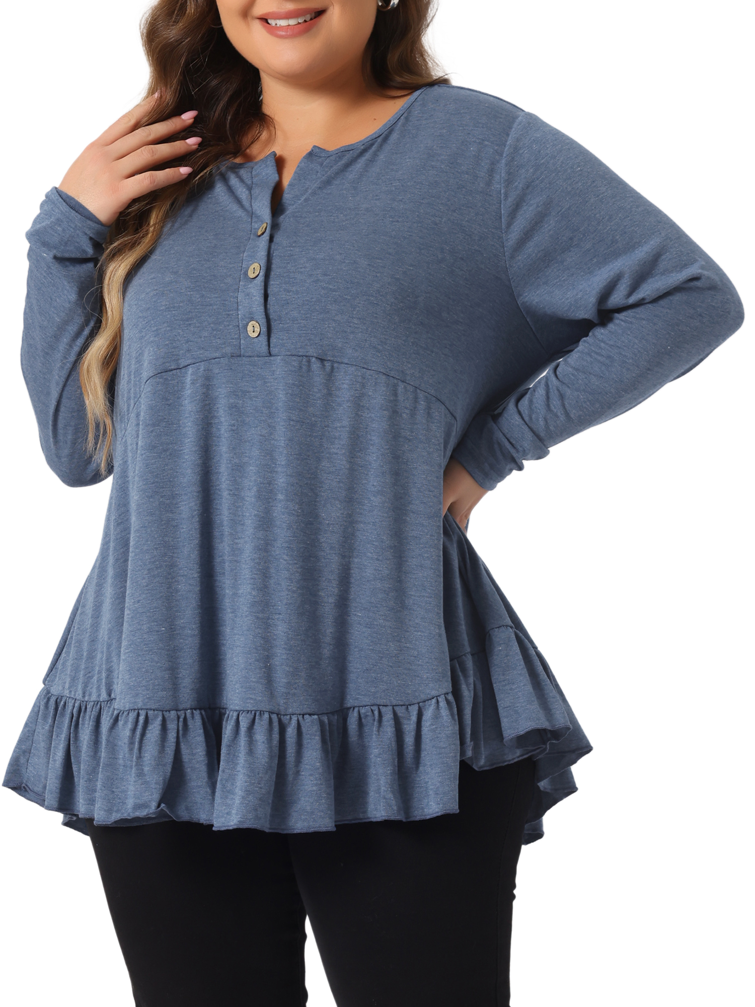 DARING DIVA Women' Plus Size Tunic Button Henley Blouses 4X Blue