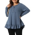 thumbnail image 2 of DARING DIVA Women's Plus Size Tunic Button Henley Blouses 4X Blue, 2 of 6