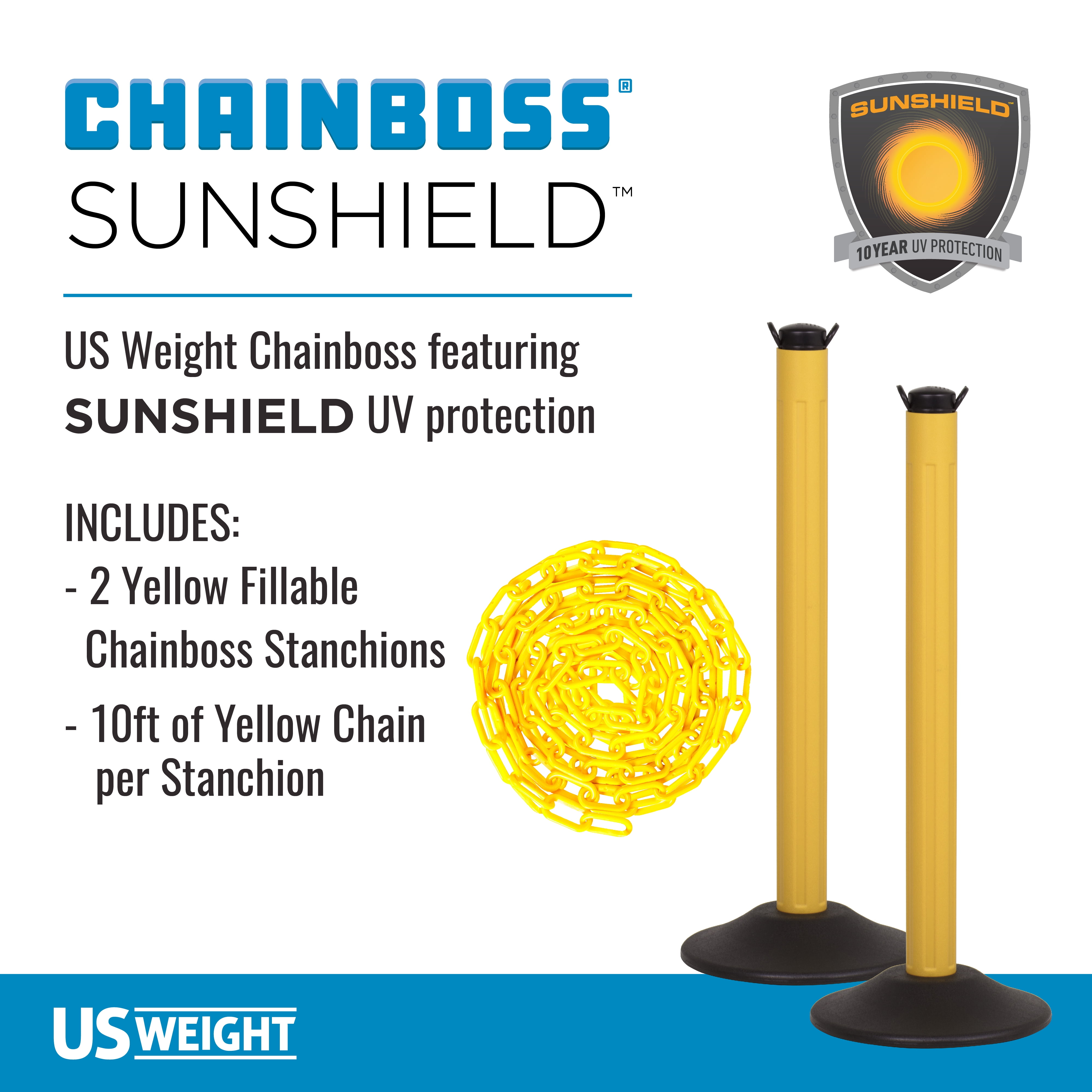 ChainBoss Yellow Stanchion with 10' of Yellow Plastic Chain – Fillable Base