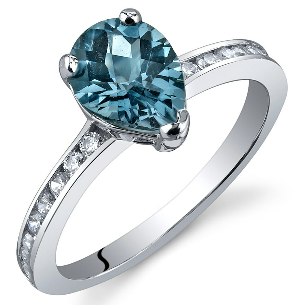 Peora - 1.25 Ct London Blue Topaz Engagement Ring in Rhodium-Plated ...