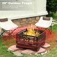 thumbnail image 5 of Outdoor Fire Pit, 26 Inch Wood Burning Firepit for Outside with Mesh Cover & Fire Poker, Large Square Metal Fireplace for Patio, Backyard, Garden, Bonfire Party, 5 of 9