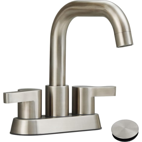 Bathroom Faucet 2 Handle 4 Inch Centerset Bathroom Sink Faucets 3 Hole with Pop Up Drain and Water Supply Lines, Brushed Nickel