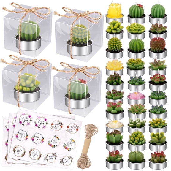 Giphtpoeet 30 Pack Succulent Tea light Candles Unscented Plant-Shaped Mini Candles Gift Set for Wedding Baby Shower Home Decor