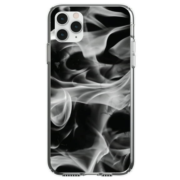 DistinctInk Clear Shockproof Hybrid Case for iPhone 11 (6.1" Screen) - TPU Bumper, Acrylic Back, Tempered Glass Screen Protector - Grey Black Flame Fire - Printed Image of Fire