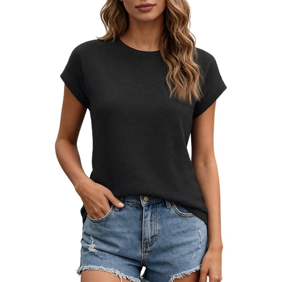 Elegyee Women's Summer Short Sleeved T Shirt Solid Casual Crew Neck T-Shirt Basic Tee Top
