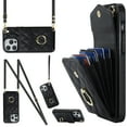 thumbnail image 3 of Funda de cuero con soporte para anillo y cordón cruzado para iPhone 13, 14, 15, 16 Pro Max, 12, 11, XS Max, XS, 8, 7 Plus, funda tipo billetera con ranuras para varias tarjetas, 3 of 5