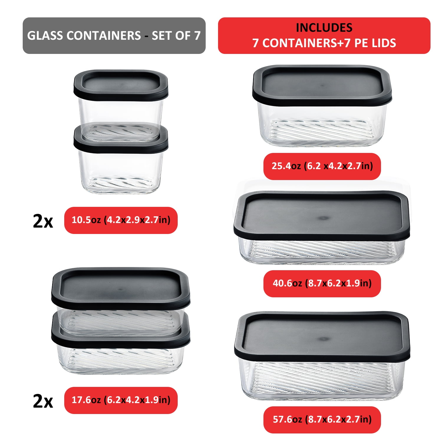 Lamma Loe Glass Storage Containers with Lids, 28 Piece Meal Prep Containers, Oven to Freezer Safe, Stackable, Glass Food Storage Containers, Black