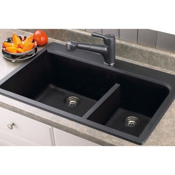 Transolid Radius 33'' L x 22'' W Granite Double offset Drop-in Kitchen Sink