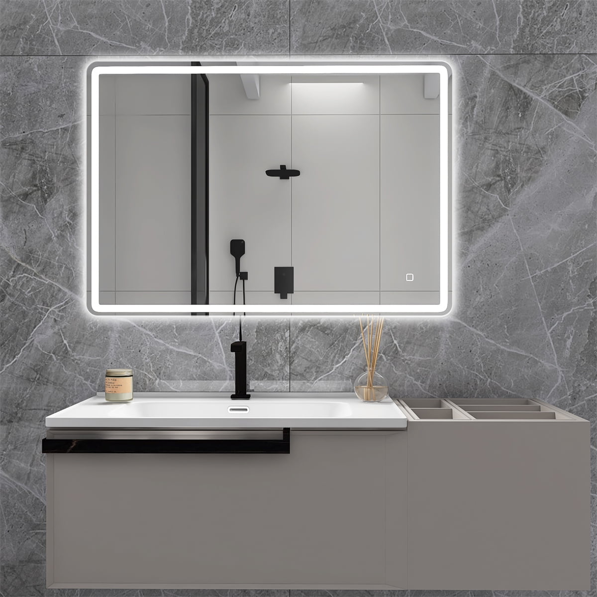 LED Bathroom Smart Vanity Mirror, Wall Mounted Rectangular Frameless ...