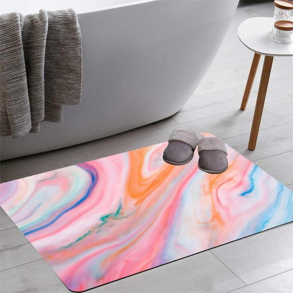 Background Bath Rugs Non Slip Bath Mat 16x24 Inch Quick Dry Super Absorbent Thin Bath Rug Fit Under Door Washable Bath Floor Rugs for Bathroom Bathtub Shower Sink,Multi 7
