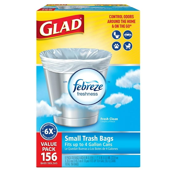 Glad 4-Gallons Small Trash Bags, 156 Count