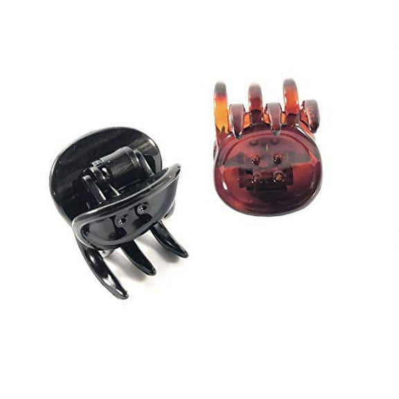 Parcelona French Button Small Black Shell Brown Jaw Hair Claw  Clip 2 Pieces