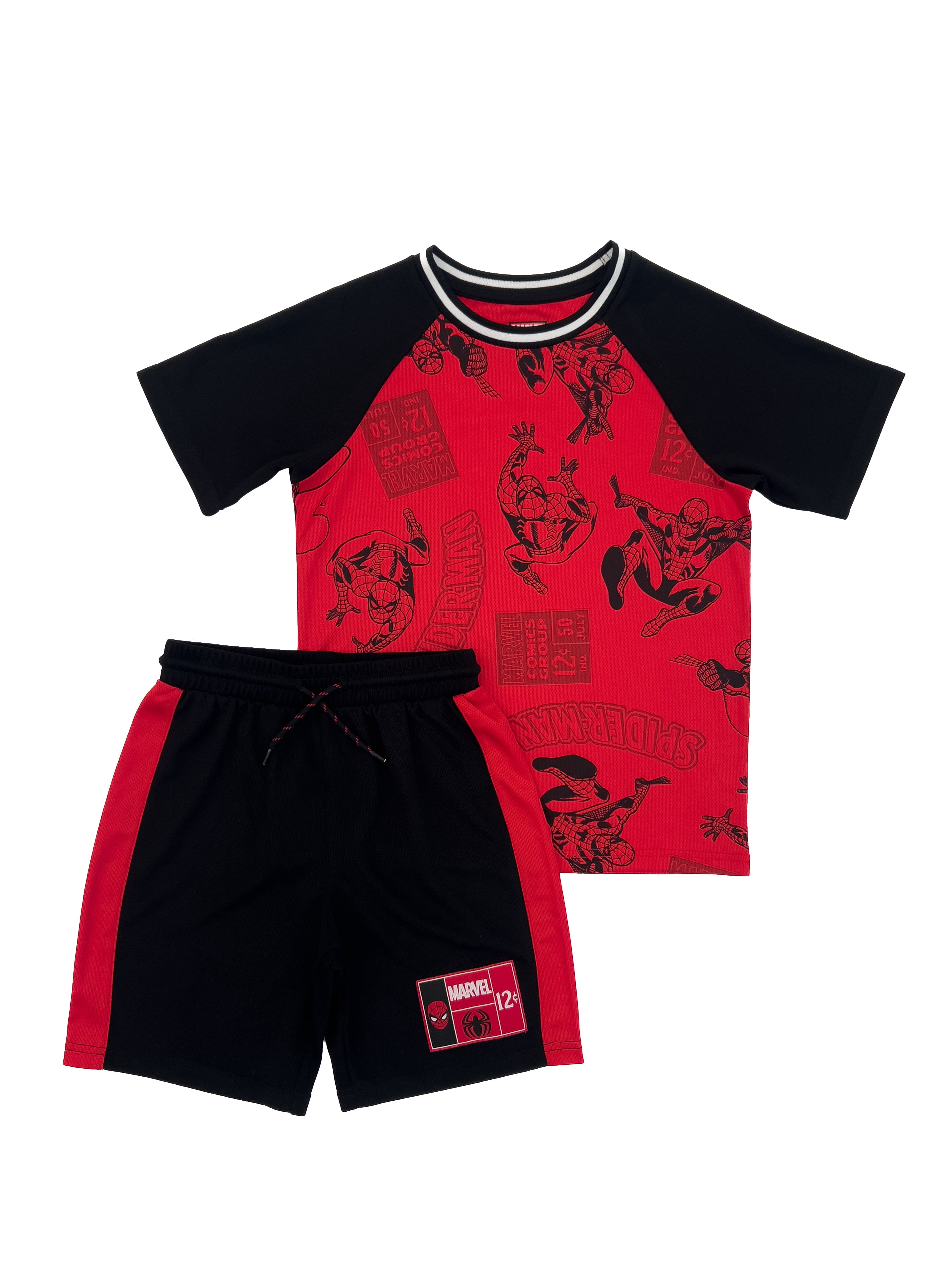 Spider-Man Boys Active Printed Short Sleeve Tee and Matching Shorts, 2-Piece Set, Sizes 4-16