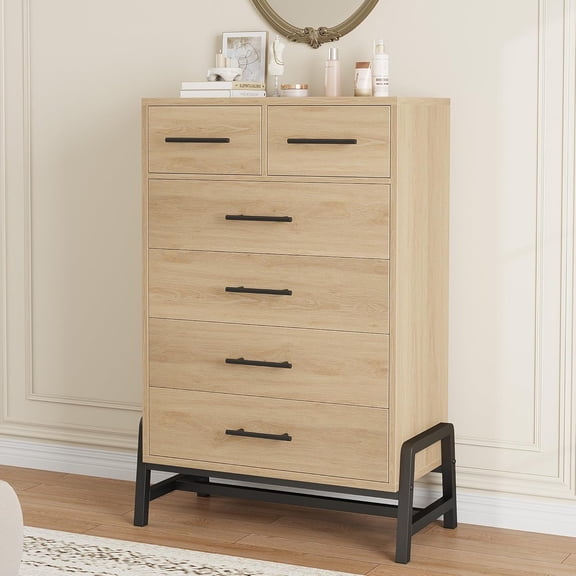 EastVita 46.6" Tall 4 2 Dresser for Bedroom, Freestanding Wooden Closet Storage Chest for Living Room with Tall Drawers