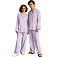 thumbnail image 3 of Matching Pjs for Couples Button Down Plaid Sleepwear Women and Mens Pajamas Long Sleeve Soft Couples Matching Outfits Loungewear Light Purple M, 3 of 7