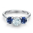 thumbnail image 3 of Gem Stone King 925 Sterling Silver Sky Blue Aquamarine and Blue Created Sapphire Engagement Ring for Women | 1.95 Cttw | Round 6MM | Gemstone March Birthstone | Size 8, 3 of 6