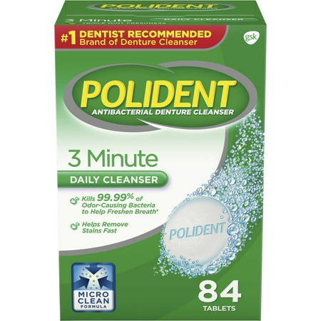 Polident 3 Minute Triple Mint Antibacterial Denture Cleanser Effervescent Tablets, 84 count