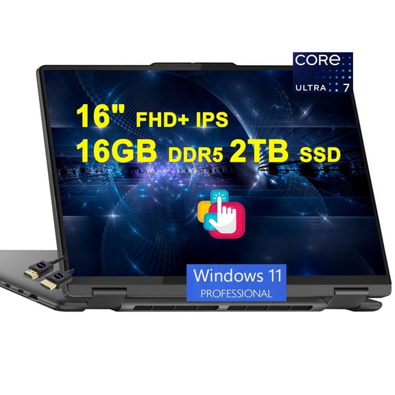 Lenovo Yoga 7 16 2-in-1 AI PC Laptop | 16" FHD IPS Touch (Glossy) | Intel 12-core Ultra 7 155U | 16GB DDR5 2TB SSD | Backlit Fingerprint Thunderbolt4 Win11Pro w/ICP Accessory