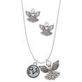 thumbnail image 1 of Delight Jewelry Silvertone Love in Circle Silver tone Guardian Angel Charm Necklace and Stud Earrings, 1 of 4