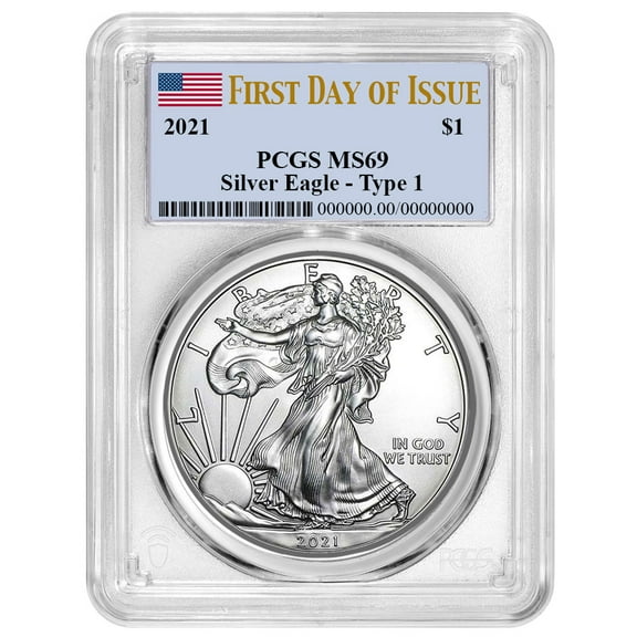 2021 $1 Type 1 American Silver Eagle PCGS MS69 FDOI Flag Label