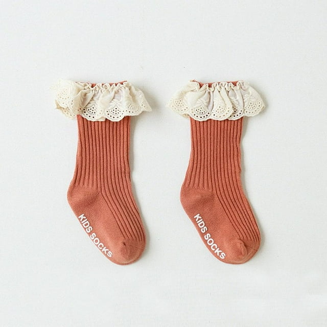Baby Girls Cute Lace Ruffle Socks Infant Girl Middle Hose Frilly Socks Soft Non-Slip Stockings Toddlers Tutu Socks