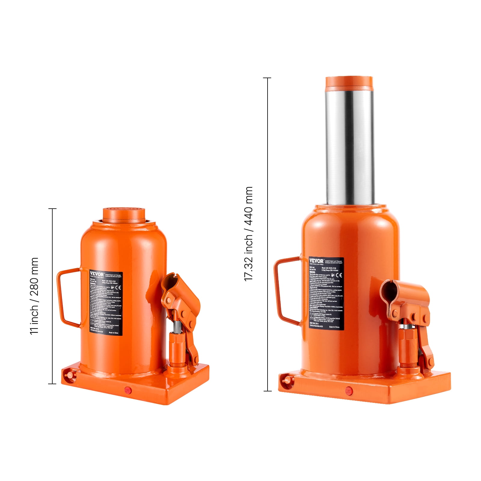 VEVOR Hydraulic Bottle Jack, 50 Ton/110231 lbs Welded Bottle Jack with 11''-17.32'' Lifting Range & 3-Section Long Handle