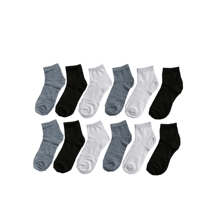 

WA - 12 Pairs Womens Grey/White/Black Colors Assorted Styles Low Cut Ankle Socks Cotton Size 9-11
