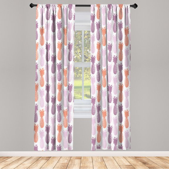 Ambesonne Pineapple Curtains, Summer Tropical Fruit Art, Pair of 28"x84", Pale Mauve