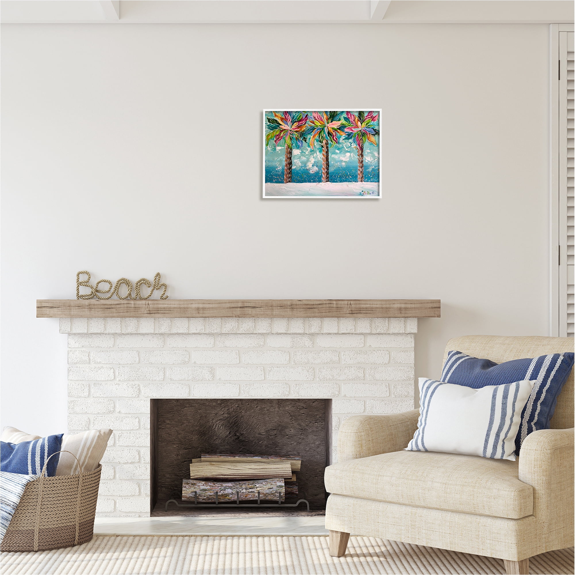 Stupell Industries Vivid Hue Palm Trees Landscape Painting White Framed Art Print Wall Art, 20 x 16