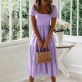 thumbnail image 5 of Antinious Ladies Short Sleeve Solid Elastic Waist Round Neck Casual Mid-Calf Dress, 5 of 5