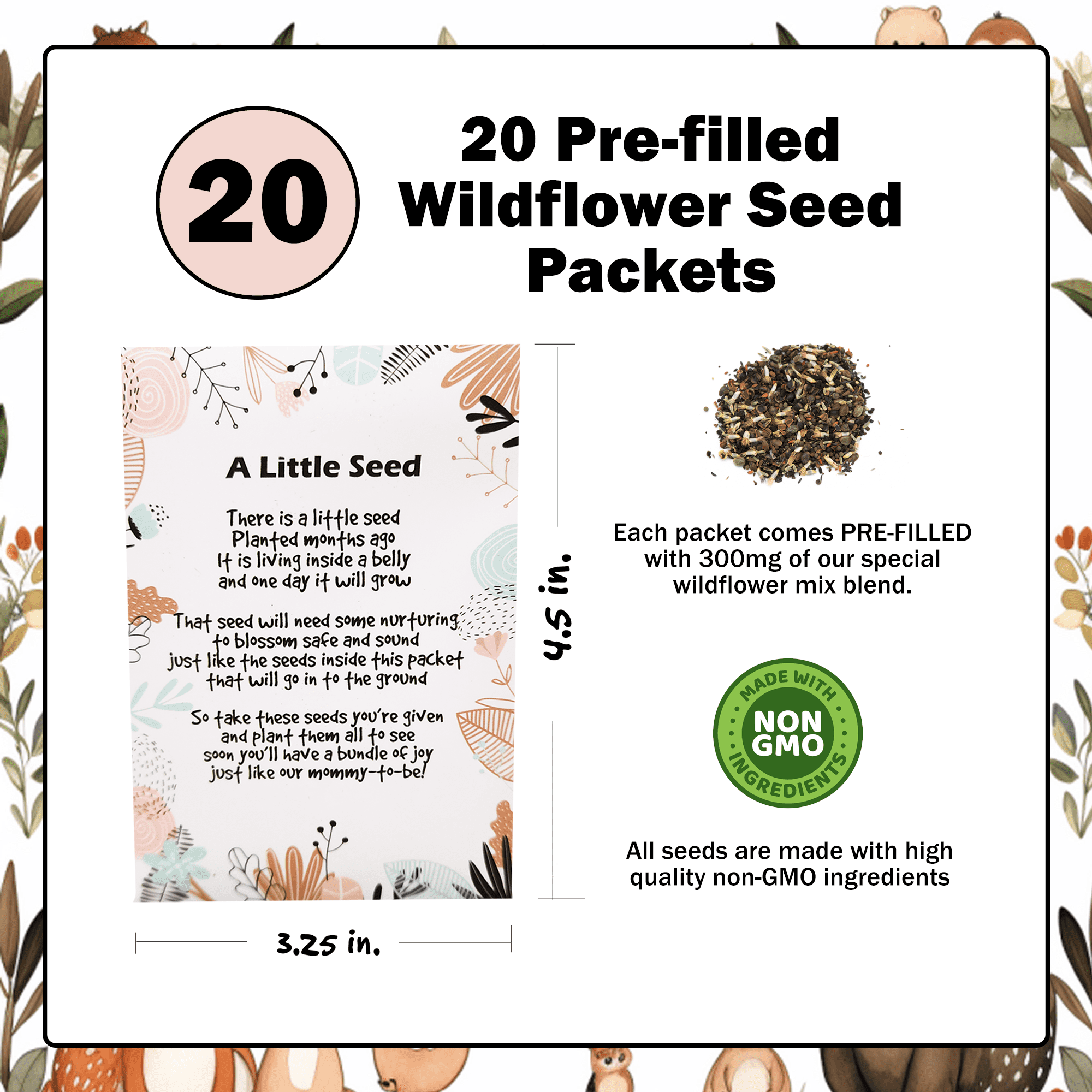 50 PC Woodland Dusty Rose | Baby Shower Favors for Guests | 50 Wildflower Seed Packets | Bouquet Wildflower Mix | Non-GMO Seeds | Gender Neutral | Oh Baby | Gifts | Party Favors | Decorations