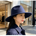 thumbnail image 4 of Wide Fedora Wool Hat for Women Men, Classic Trendy Panama Style Dress Hat, Fashion Party Travel Outdoor Formal Fedora Hat,Dark Blue, 4 of 4