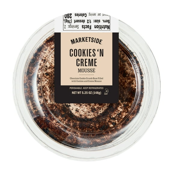Marketside Chocolate Cookies 'n Crème Mousse Dessert Cup, Cookie Piece Topping, Creamy, 5.25 oz (Refrigerated)
