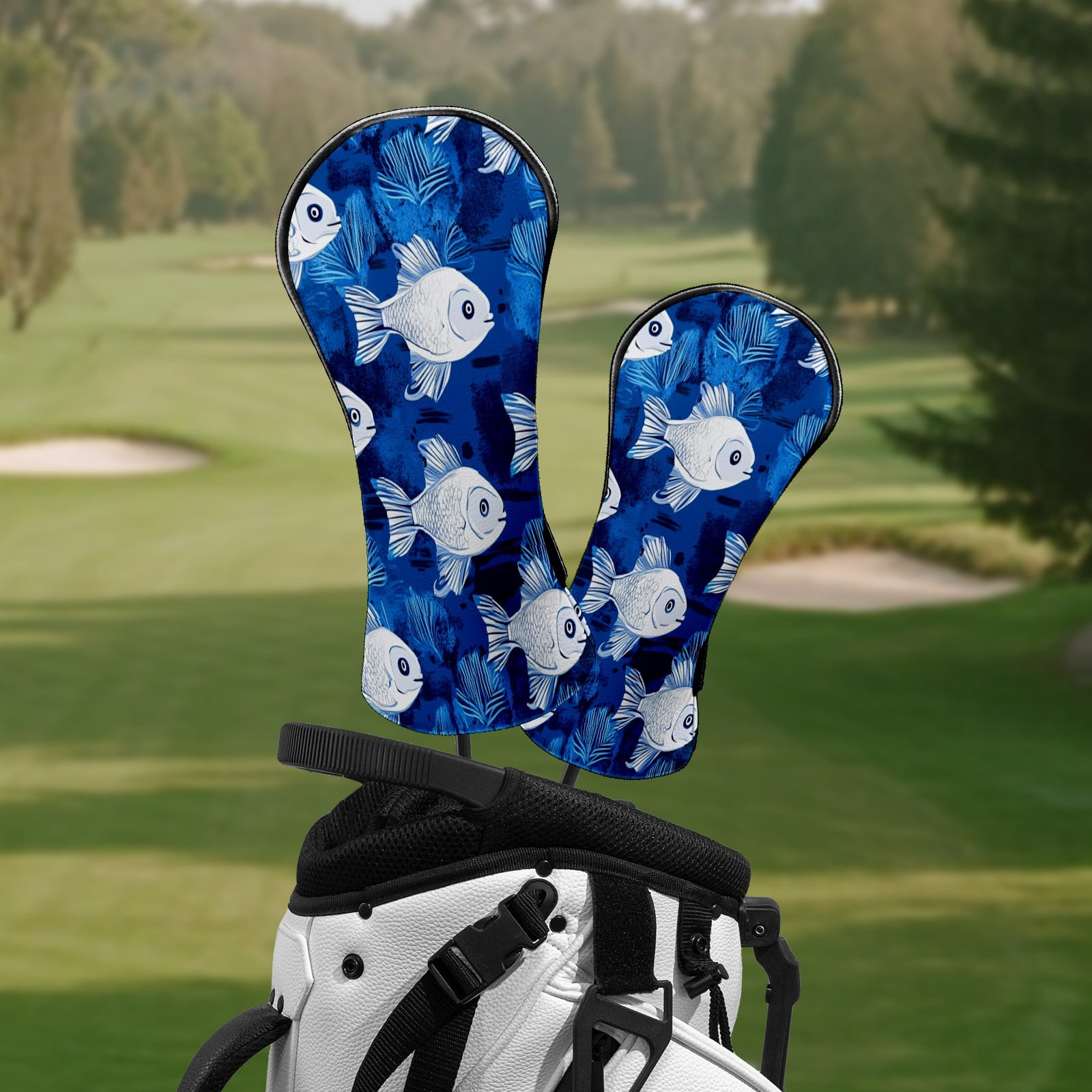 Golf Club Head Covers WhiteFish_CoralReef Waterproof Leather Golf Head Covers for Men Women Driver Head Cover Fairway Headcover for Golf Lovers