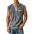 thumbnail image 2 of Mens Button Henley Neck Sleeveless Shirts Summer Muscle Cotton Tank Tops Relaxed Fit Plain Oversized Tshirts with Pocket, 2 of 5