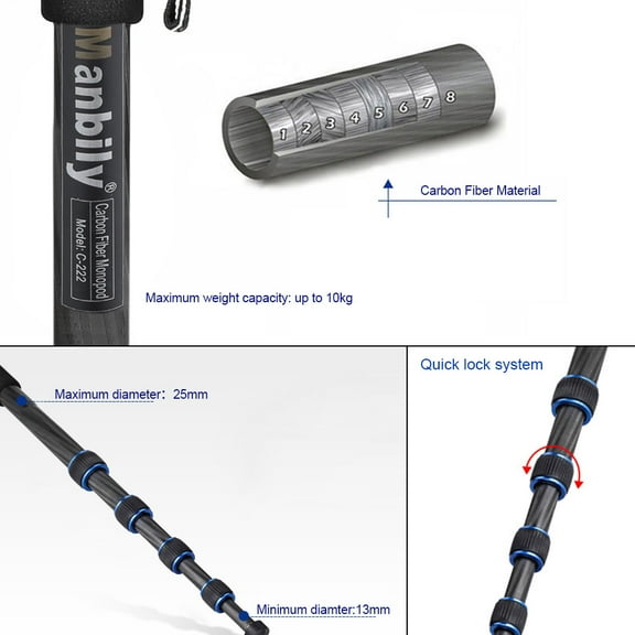 Camera Monopod,Carbon Fiber Stick Pentax Elders Fiber Dslr Camera Monopod Unipod Stick Bortt Monopod Un Stick Qisuo