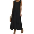 thumbnail image 3 of KVMeteor Women Casual Cotton Linen Dress Plain Sleeveless Maxi Long Dress, 3 of 5