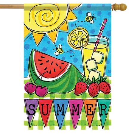 Left Side Banner - Summer Picnic House Flag Sun Watermelon Double Sided Yard Banner 28