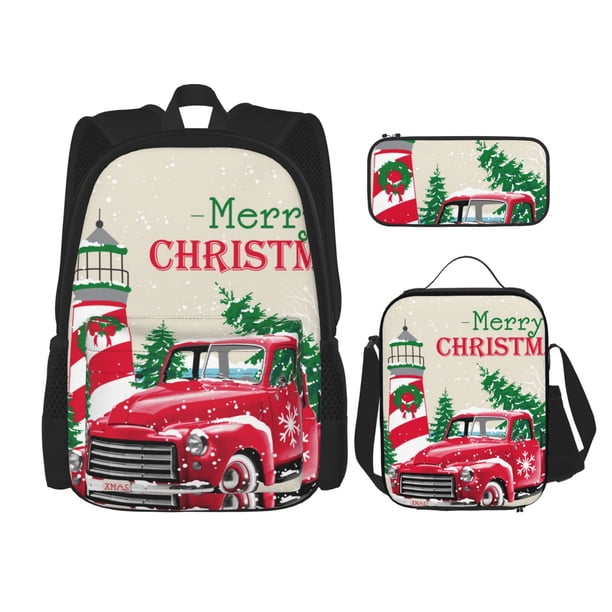 Balery Merry Christmas 1 Mochila Escolar 3 en 1 para Niños - Mochila Resistente con Lonchera Térmica y Estuche - Mochila Escolar para Niños y Niñas