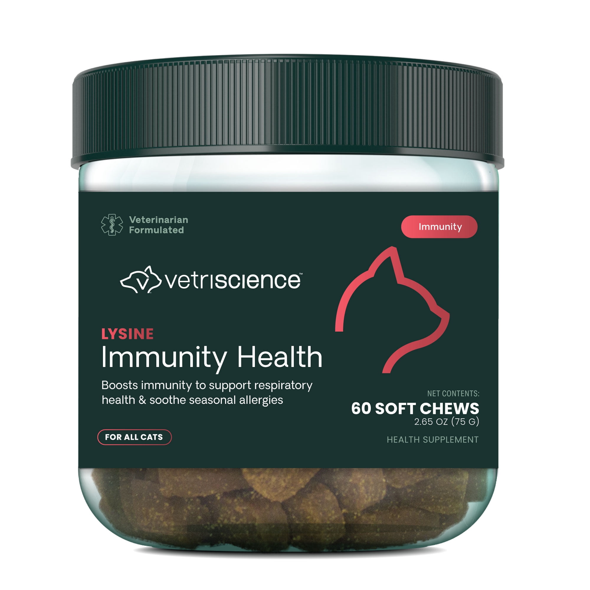 VetriScience Immune Support L-lysine Supplement Chews for Cats, Chicken Flavor, 60 Count Jar