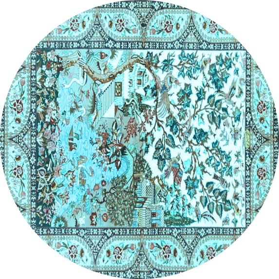 Ahgly Company Indoor Round Animal Light Blue Traditional Area Rugs, 4' Round